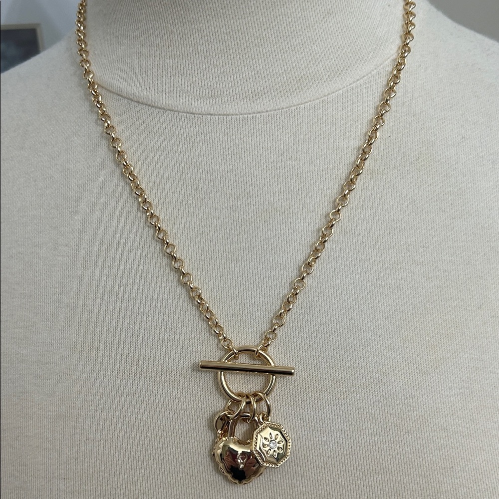 NWT J. Crew 30” Gold tone Toggle Charm Pendant Necklace.